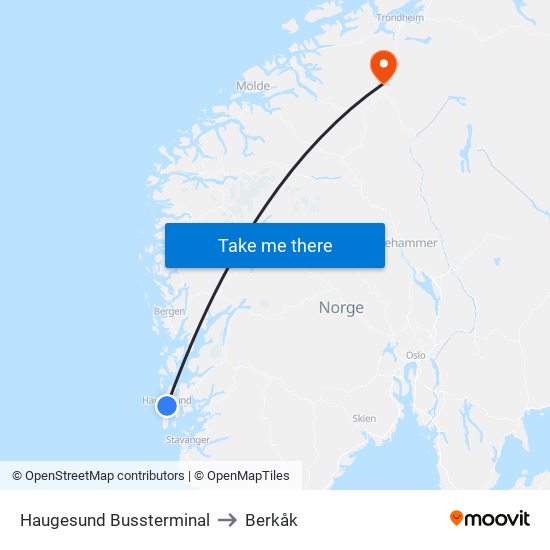 Haugesund Bussterminal to Berkåk map