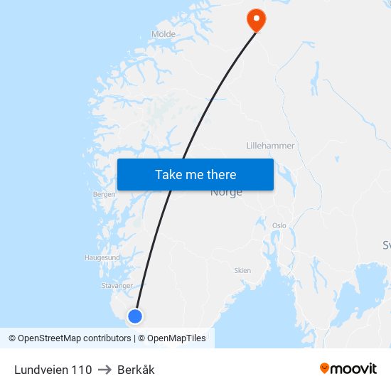 Lundveien 110 to Berkåk map