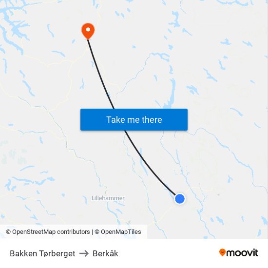 Bakken Tørberget to Berkåk map