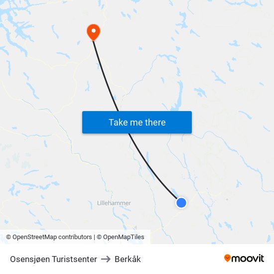Osensjøen Turistsenter to Berkåk map