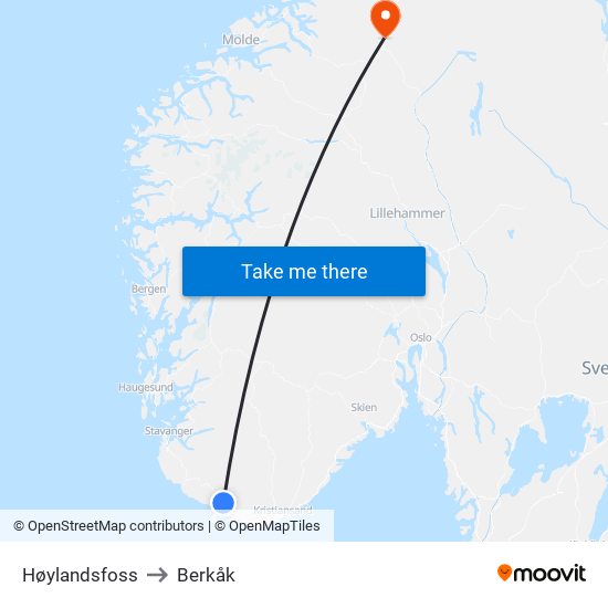 Høylandsfoss to Berkåk map