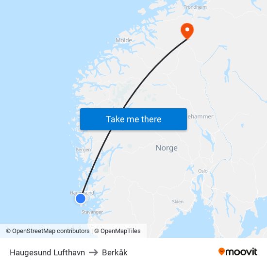Haugesund Lufthavn to Berkåk map