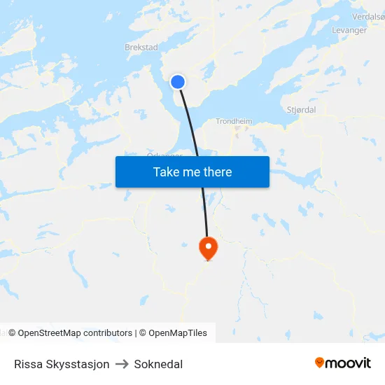 Rissa Skysstasjon to Soknedal map