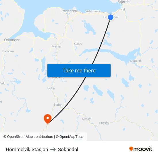 Hommelvik Stasjon to Soknedal map