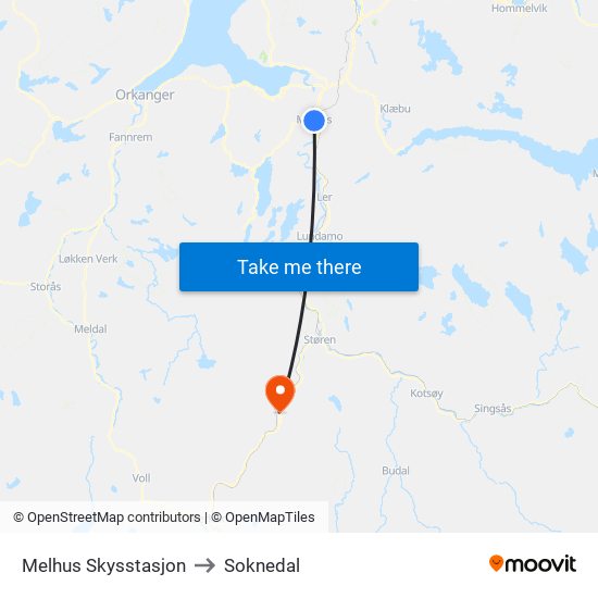 Melhus Skysstasjon to Soknedal map