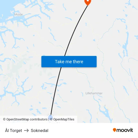 Ål Torget to Soknedal map