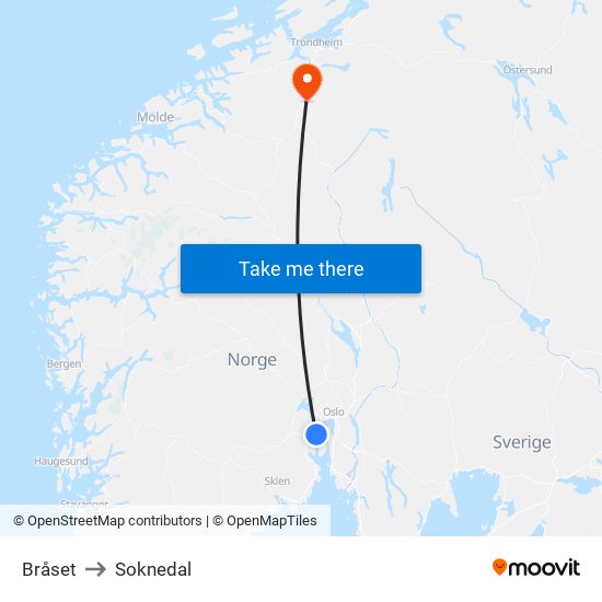 Bråset to Soknedal map