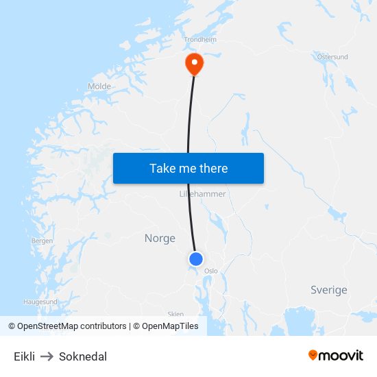 Eikli to Soknedal map