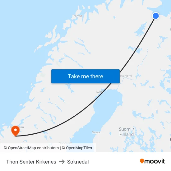 Thon Senter Kirkenes to Soknedal map