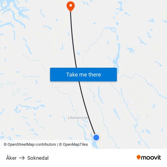 Åker to Soknedal map