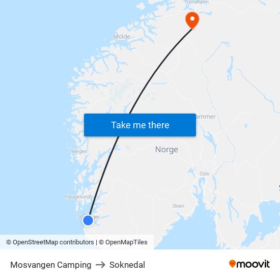 Mosvangen Camping to Soknedal map