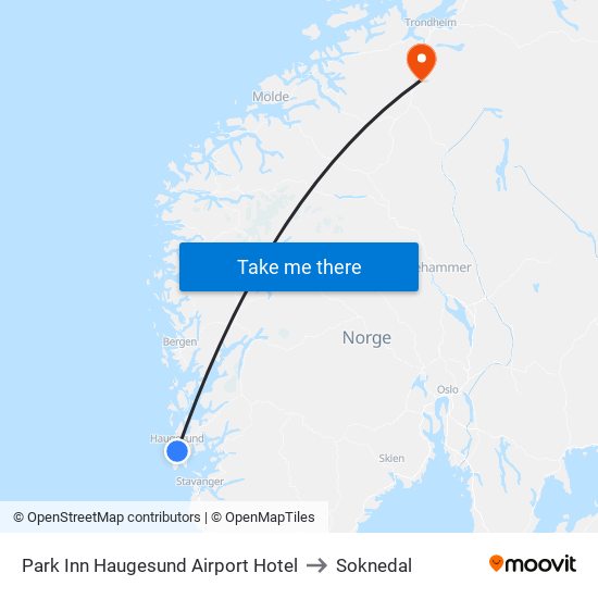 Park Inn Haugesund Airport Hotel to Soknedal map