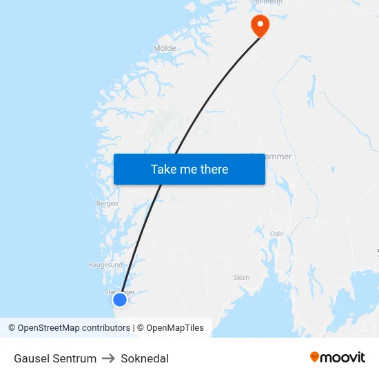 Gausel Sentrum to Soknedal map
