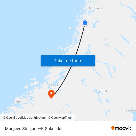 Mosjøen Stasjon to Soknedal map