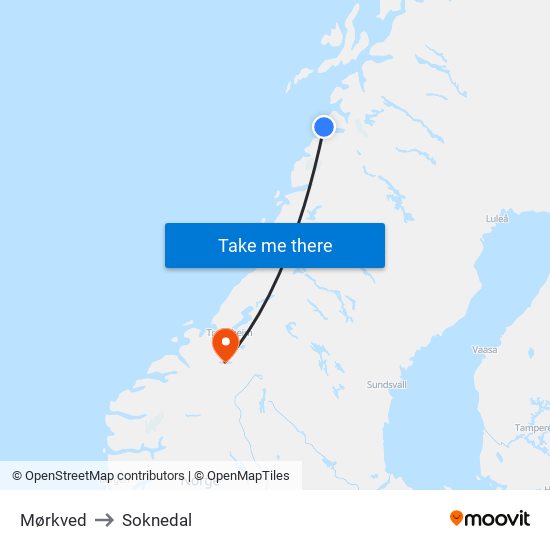 Mørkved to Soknedal map