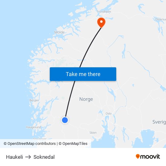 Haukeli to Soknedal map