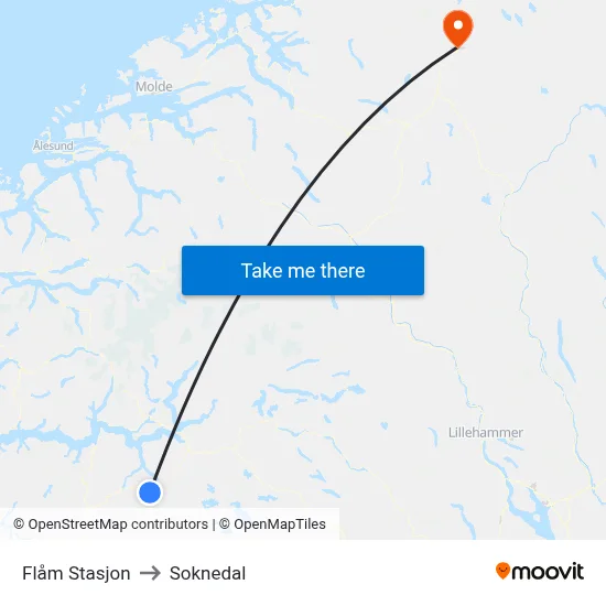 Flåm Stasjon to Soknedal map