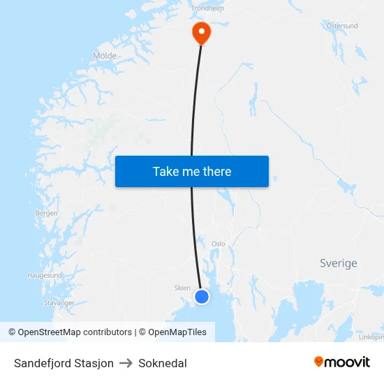 Sandefjord Stasjon to Soknedal map