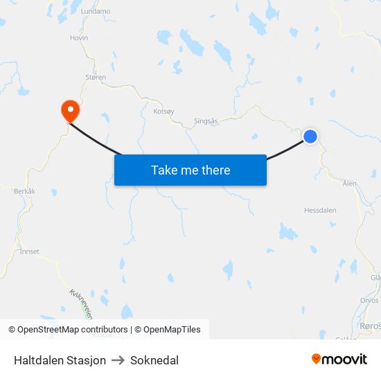 Haltdalen Stasjon to Soknedal map