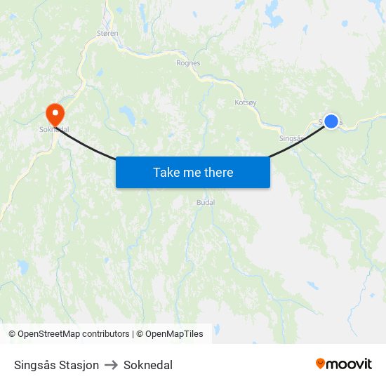 Singsås Stasjon to Soknedal map