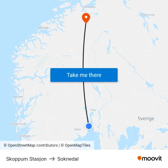 Skoppum Stasjon to Soknedal map