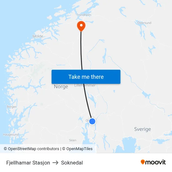 Fjellhamar Stasjon to Soknedal map