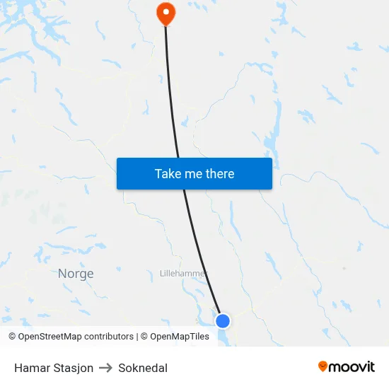 Hamar Stasjon to Soknedal map