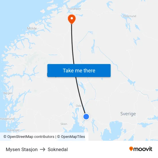 Mysen Stasjon to Soknedal map