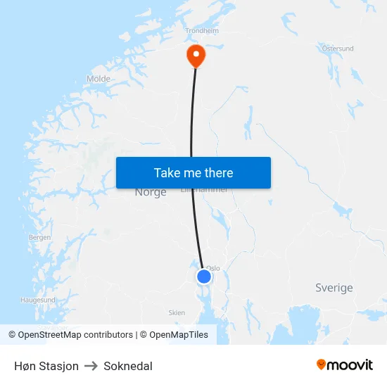 Høn Stasjon to Soknedal map