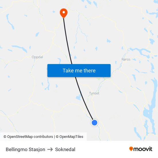 Bellingmo Stasjon to Soknedal map