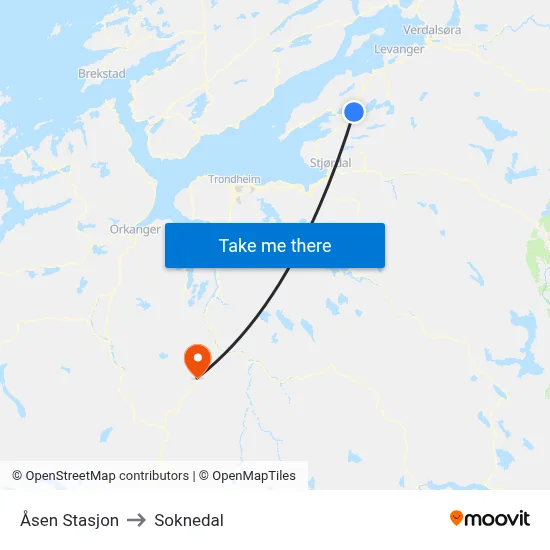 Åsen Stasjon to Soknedal map