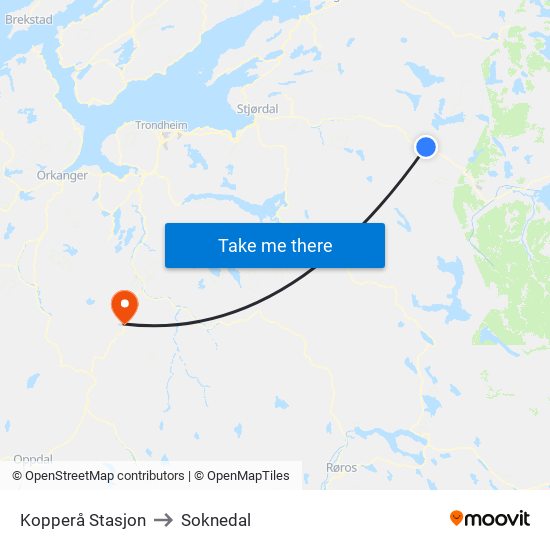 Kopperå Stasjon to Soknedal map