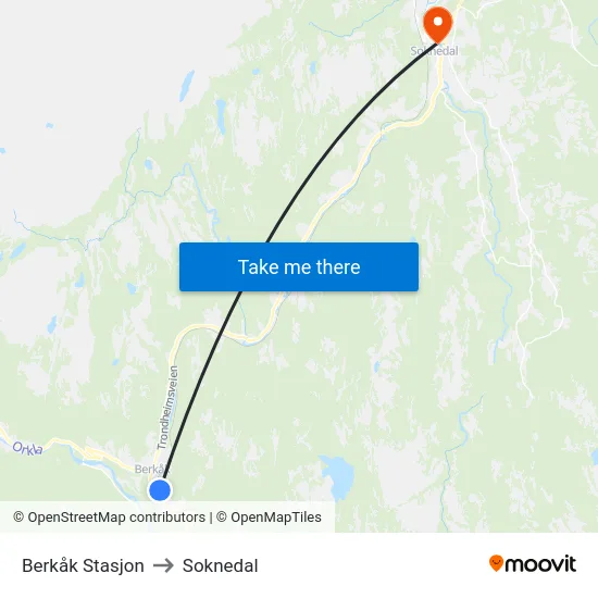 Berkåk Stasjon to Soknedal map