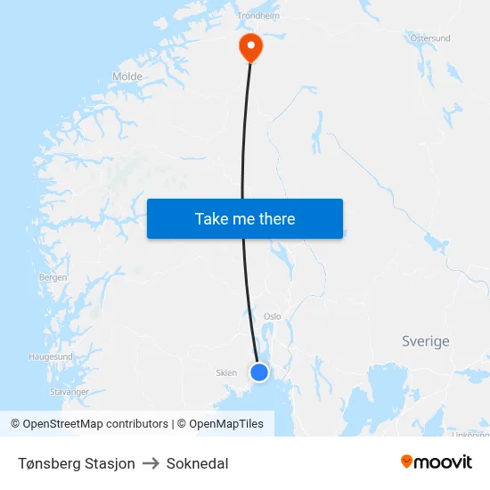 Tønsberg Stasjon to Soknedal map