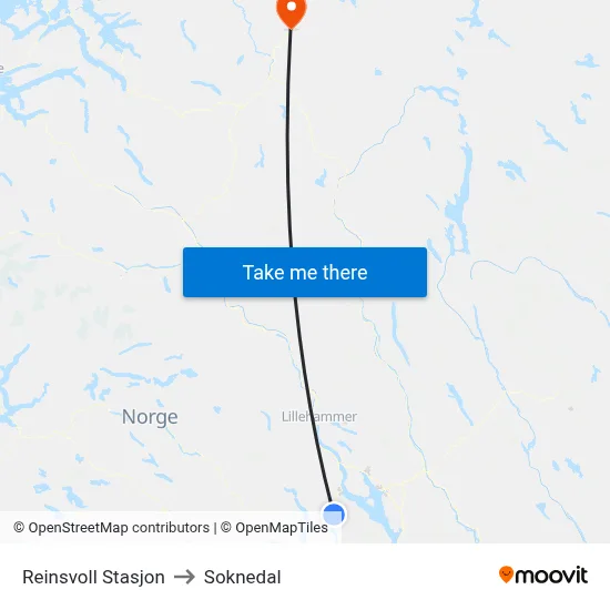 Reinsvoll Stasjon to Soknedal map