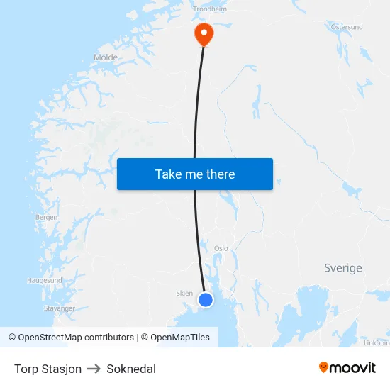 Torp Stasjon to Soknedal map