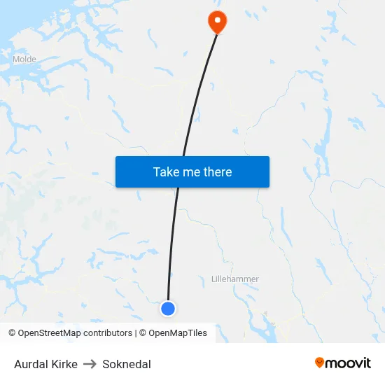 Aurdal Kirke to Soknedal map