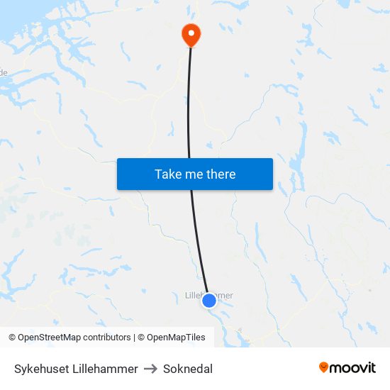 Sykehuset Lillehammer to Soknedal map