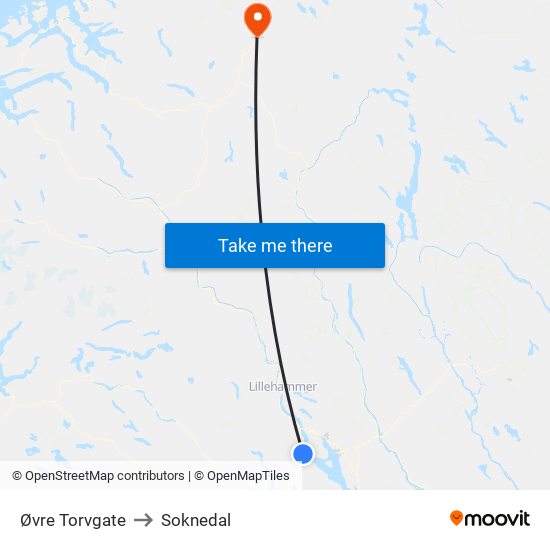 Øvre Torvgate to Soknedal map