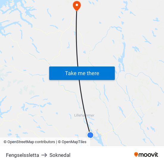 Fengselssletta to Soknedal map