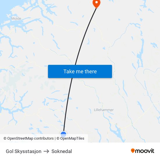 Gol Skysstasjon to Soknedal map