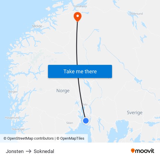 Jonsten to Soknedal map