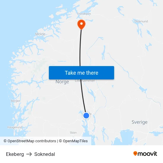 Ekeberg to Soknedal map