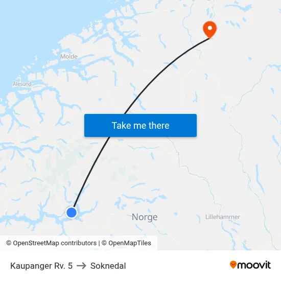 Kaupanger Rv. 5 to Soknedal map
