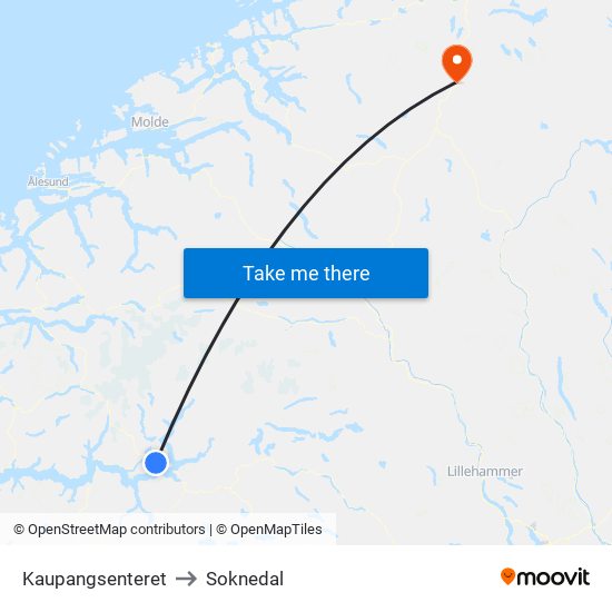 Kaupangsenteret to Soknedal map