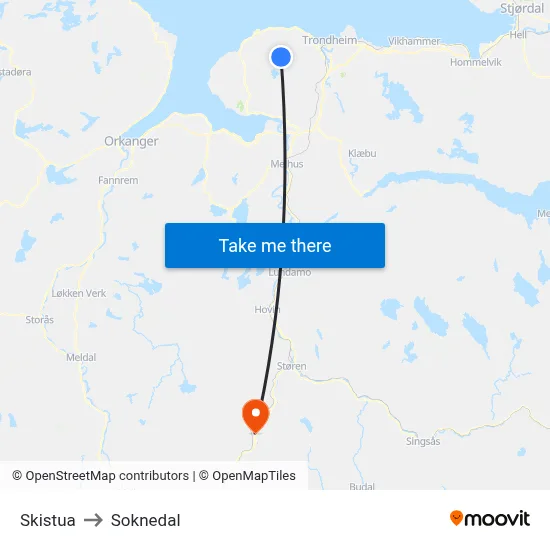 Skistua to Soknedal map