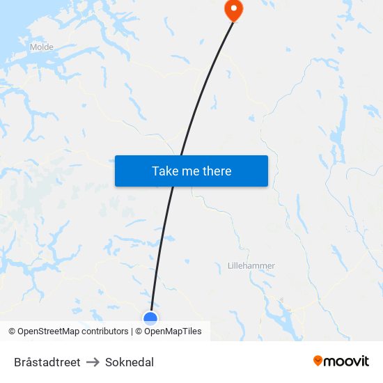 Bråstadtreet to Soknedal map