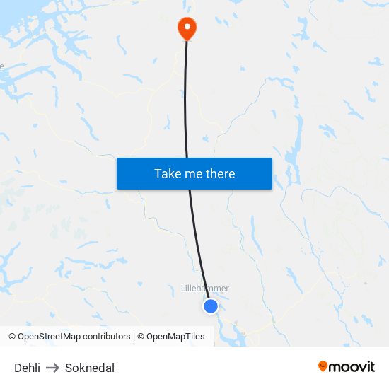 Dehli to Soknedal map