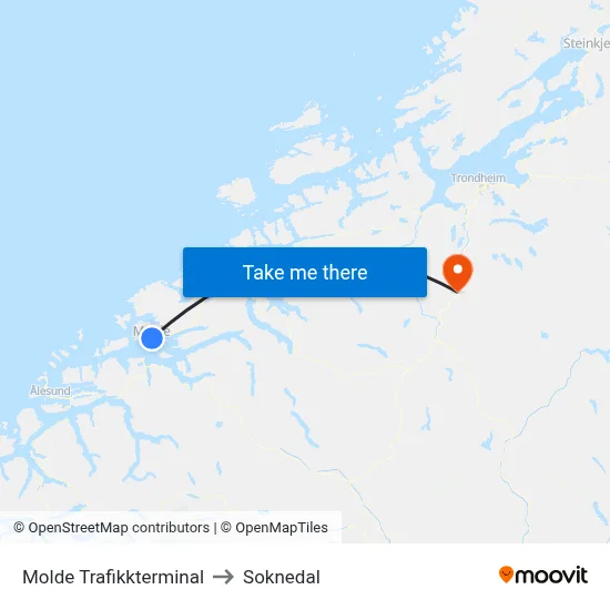Molde Trafikkterminal to Soknedal map