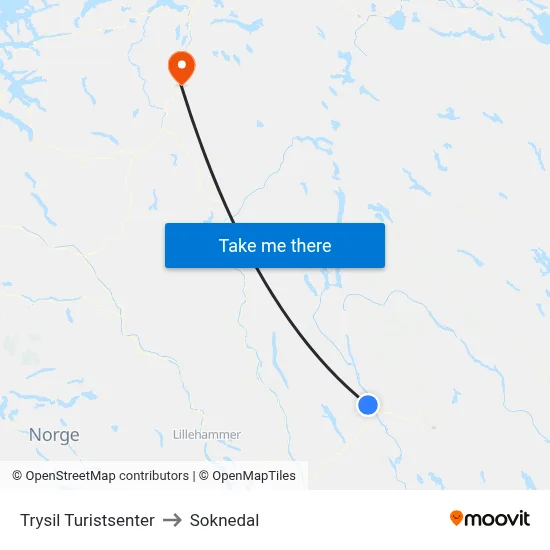 Trysil Turistsenter to Soknedal map